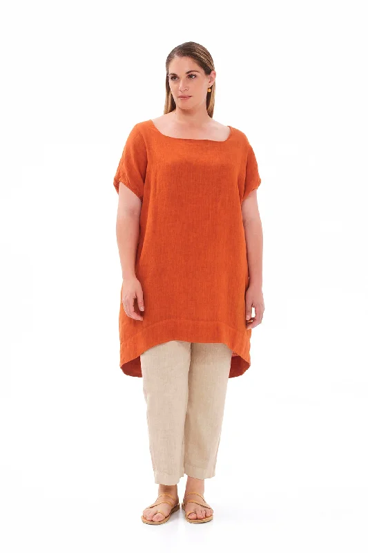 Cami Asymmetrical Linen Dress Orange Tunics Hiking breathable