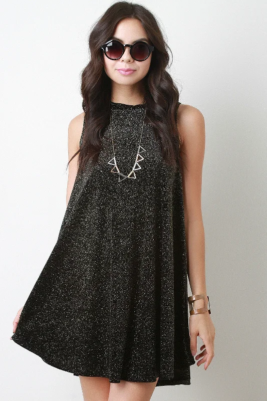 Velvet Glitter Sleeveless High Low Flare Cocktail Dress Tunics Versatile stylish