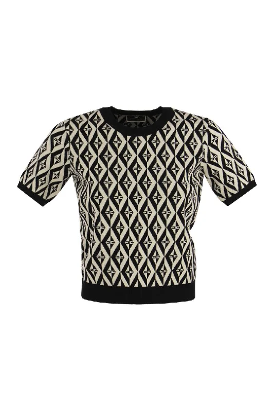 Knitted T-shirt with diamond pattern -- Basic T-Shirt Crew Neck Short Sleeve