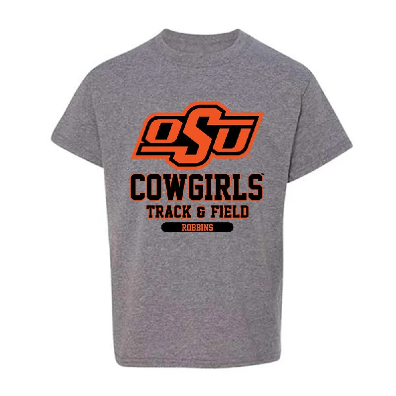 Oklahoma State - NCAA Women's Track & Field : Emma Robbins - Classic Fashion Shersey Youth T-Shirt-- Solid Color Striped Floral