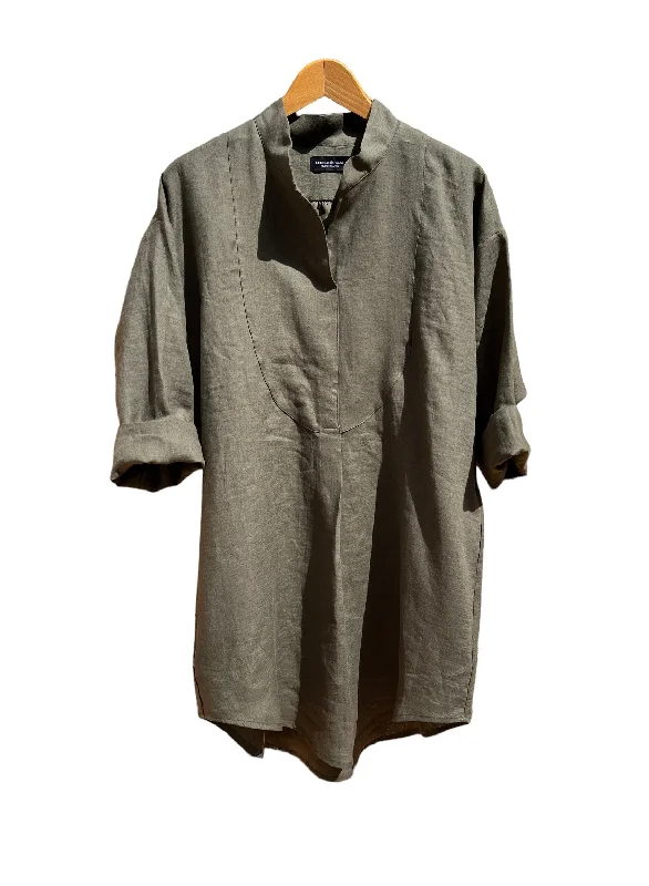 Polaris Linen Dress Green Tunics stripes playful