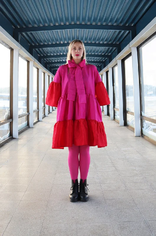 Lush Dress With Bow Collar Pink/Red Tunics Practical easy-care