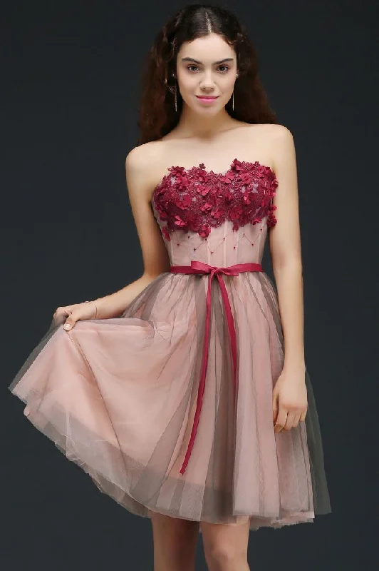 Strapless Knee-length Tulle Princess Homecoming Dress Tunics Office stylish