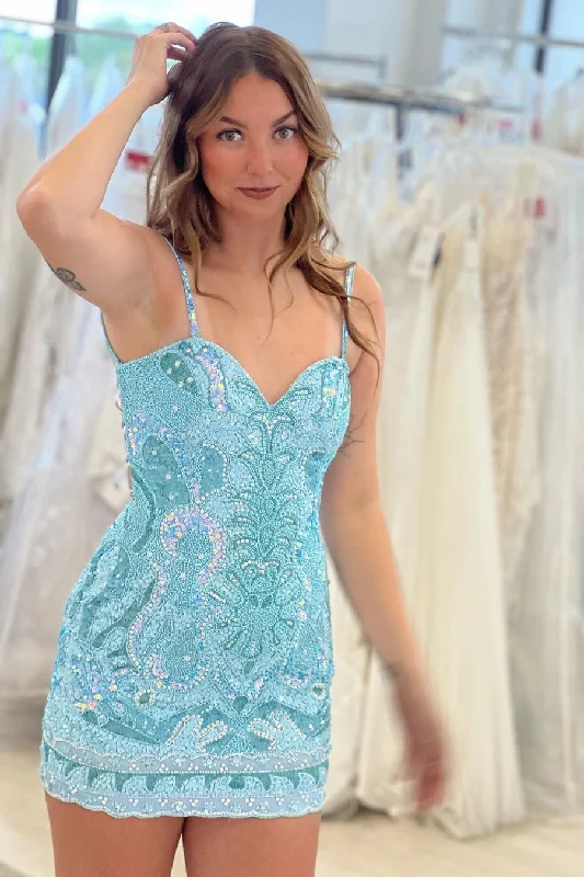 Beautiful Spaghetti Straps Backless Sleeveless Homecoming Dress With Lace Tunics Fashionable trendy Beautiful Spaghetti Straps Backless Sleeveless Homecoming Dress With Lace Tunics Fashionable trendy