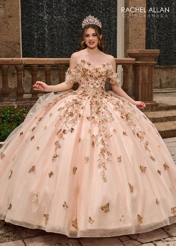 3D Floral Off Shoulder Quinceanera Dress by Rachel Allan RQ3120 empire Waist empire