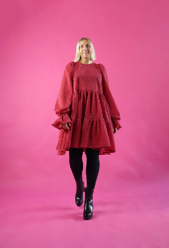 Dishy Dress Glitter Red Tunics Mesh breathable