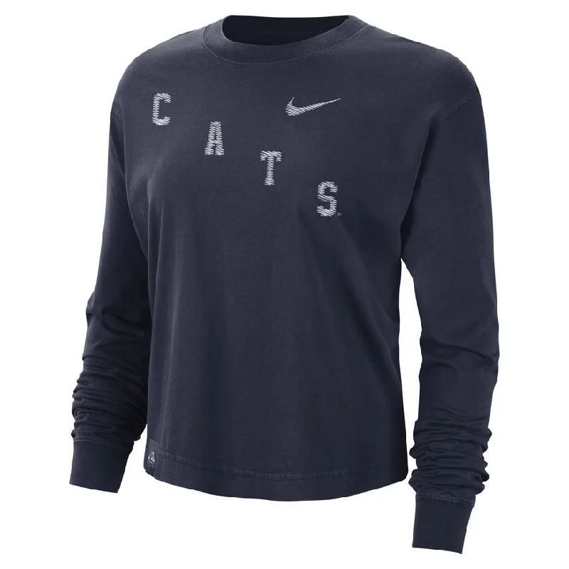 NCAA Arizona Wildcats Women's Nike Varsity Boxy Long Sleeve T-Shirt - Navy-- Fleece Fabric Down Fabric Feather Fabric