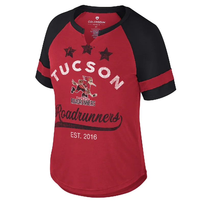 Tucson Roadrunners Women's Colosseum Crown of Fire V Notch T-Shirt-- Elasticated Padded Insulated