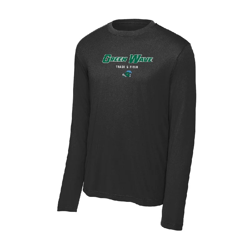 Tulane - NCAA Women's Track & Field : Ali Saunders - Activewear Long Sleeve T-Shirt-- Mesh Canvas Denim