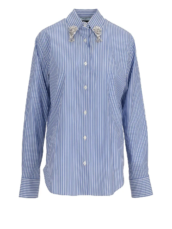 embroidered stripe shirt-- Collared Crew Neck Turtle Neck