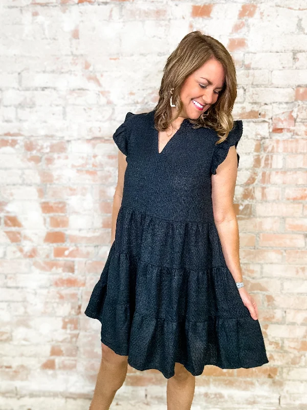 Malani Black Tweed Dress Shift Classic Vintage