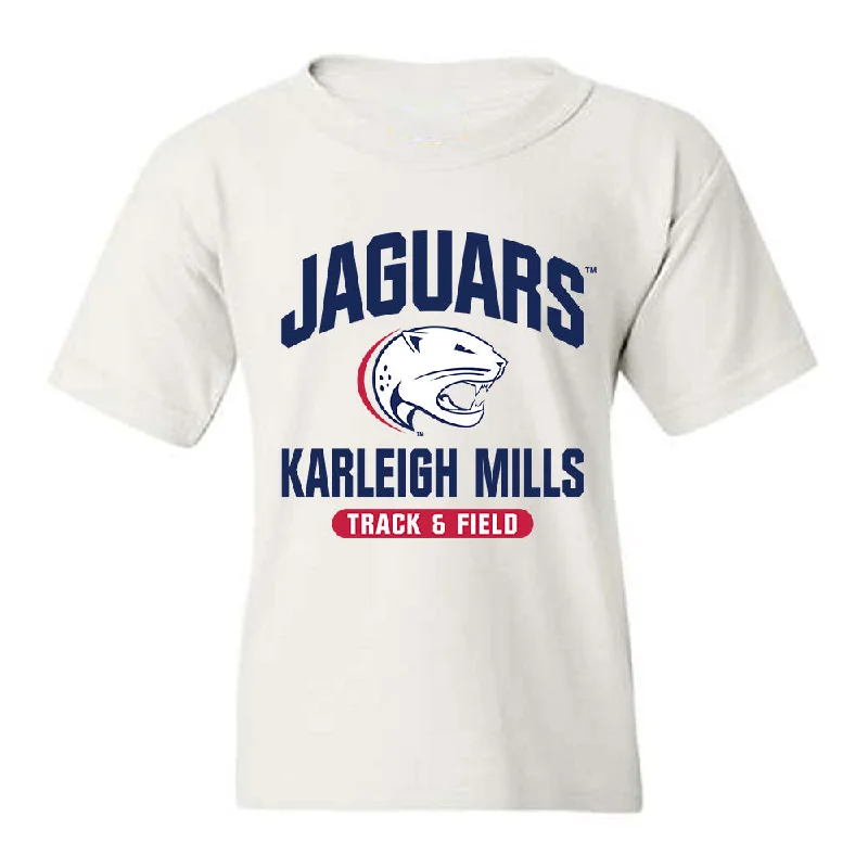 South Alabama - NCAA Women's Track & Field : Karleigh Mills - Classic Fashion Shersey Youth T-Shirt-- Zippered Front Buttoned Front Snap Front