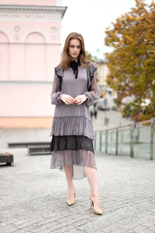 Aria Silk Dress Grey Tunics Short Trendy