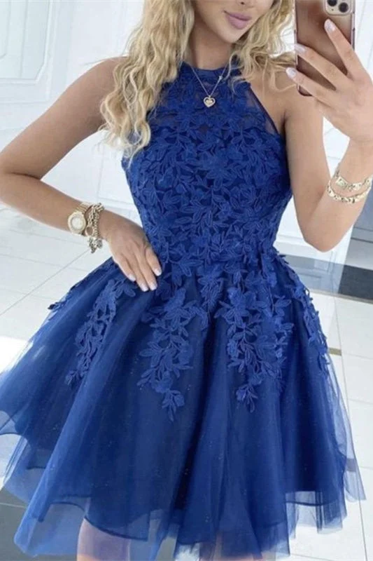 A-Line Princess Ruched Halter Tulle Sleeveless Homecoming Dresses Tunics Silk luxurious