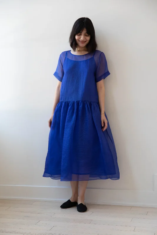 RB by Runaway Bicycle | Silk Organza Coco Dress in Cobalt Tunics stripes playful