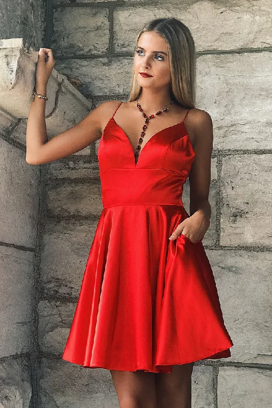 Designer Short A-line Spaghetti Straps Sleeveless Ruffles Satin Openback Homecoming Dresses Tunics Hiking breathable