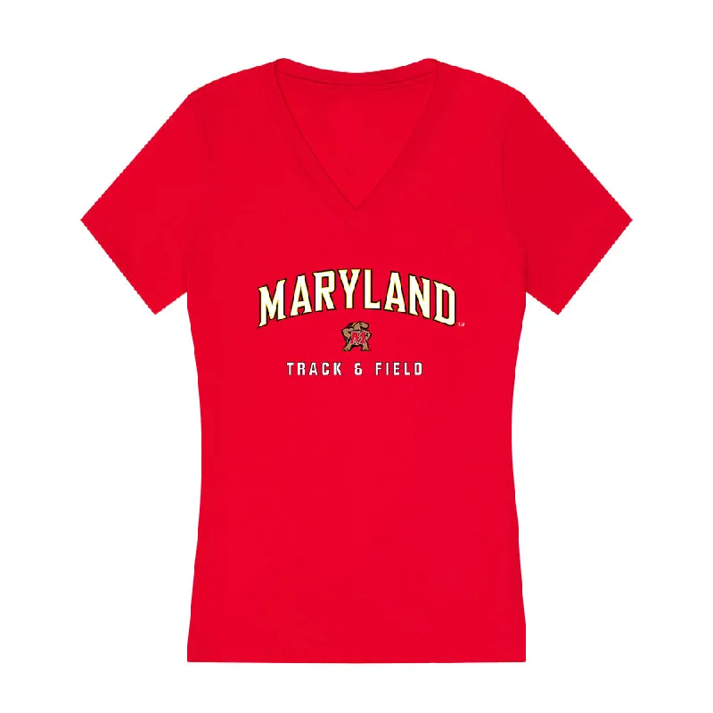 Maryland - NCAA Women's Track & Field : Victoria Teasley - Women's V-Neck T-Shirt-- Silk Blend Satin Velvet