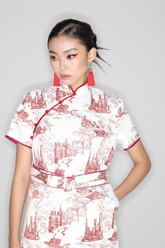 MACY Shift Dress w/ Belt (White/ Red) Tunics Chinos classic