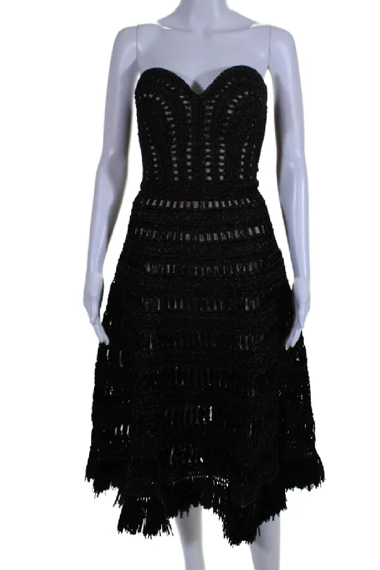 Oscar de la Renta Womens Raffia Sweetheart Zipped Textured Dress Black Tunics Essential wardrobe