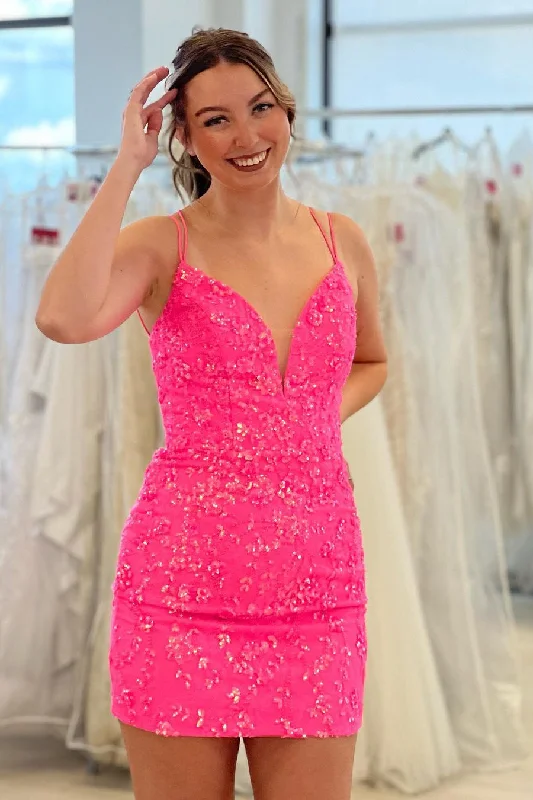 Sexy V-neck Spaghetti Straps Backless Sequined Homecoming Dress Maxi Flowy Bohemian
