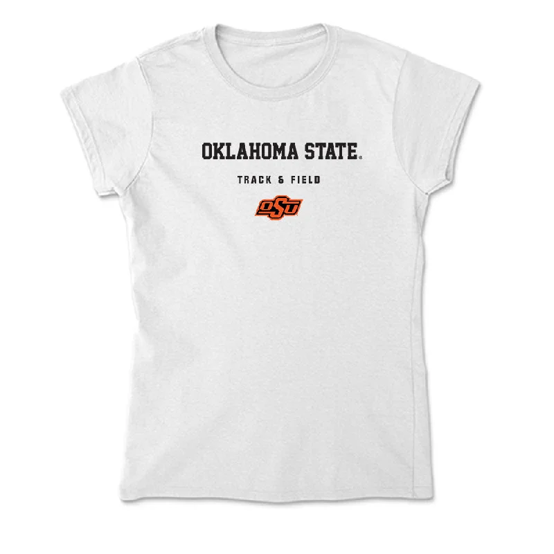 Oklahoma State - NCAA Women's Track & Field : Emma Robbins - Soft Style Women’s T-Shirt-- Zippered Buttoned Snapped