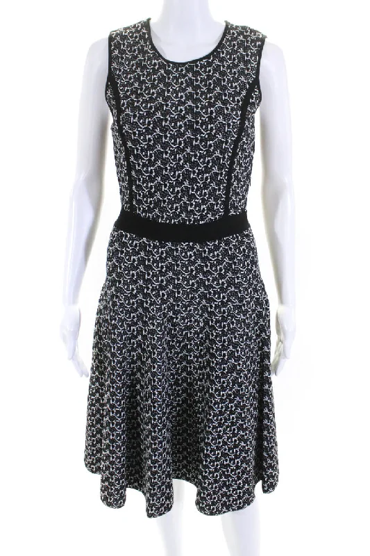 Oscar de la Renta Womens Patterned Sleeveless A Line Dress Black White Tunics Occasion special