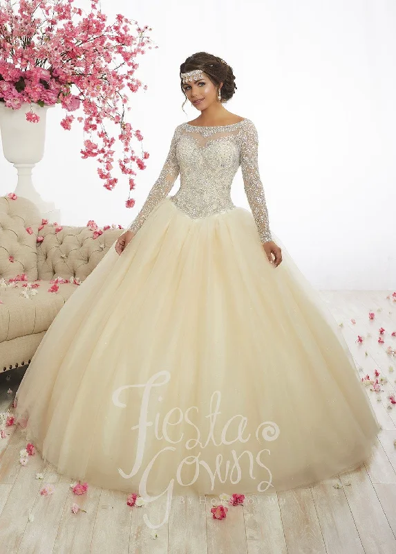 Beaded Long-Sleeve Quinceanera Dress by Fiesta Gowns 56347 Tunics Floral girly