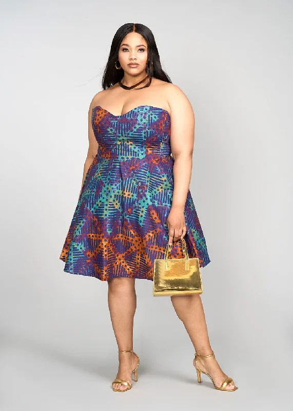 Jioni Women's African Print Corset Dress (Jade Amber Adire) Tunics Hiking breathable