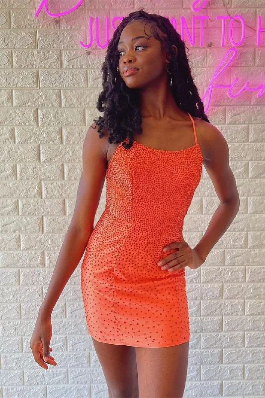 Elegant Short Orange Spaghetti Straps Sexy Sleeveless Homecoming Dress Tunics New arrival