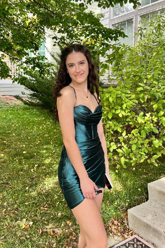 Beautiful Column Spaghetti Straps Sleeveless  Ruffles Satin Openback Homecoming Dress Tunics Winter warm