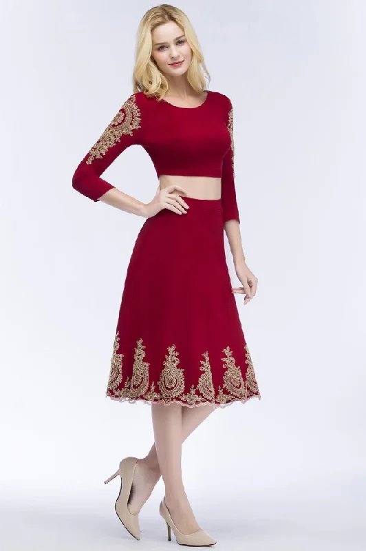 A-line Two-piece Plus Size Tea Length Long Sleeves Appliques Homecoming Dresses Tunics Favorite customer