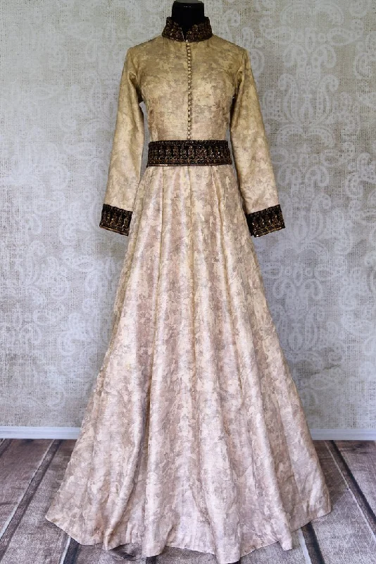 502349 Beige Embroidered Silk Anarkali Dress Tunics Prom sequined