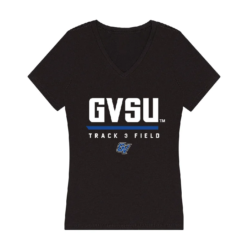 Grand Valley - NCAA Women's Track & Field : Destini Dorkins - Women's V-Neck T-Shirt-- Hooded Caped Shawl Collar Grand Valley - NCAA Women's Track & Field : Destini Dorkins - Women's V-Neck T-Shirt-- Hooded Caped Shawl Collar
