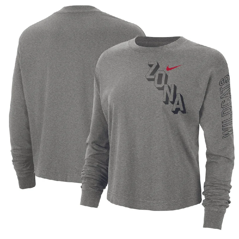 NCAA Arizona Wildcats Women's Nike Heritage Boxy Long Sleeve Crop T-Shirt - Gray-- Zippered Buttoned Snapped