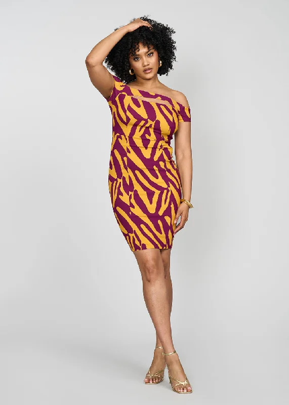 Keruba Women's African Print Stretch Dress (Gold Zebra Abstract) - Clearance Tunics Summer linen