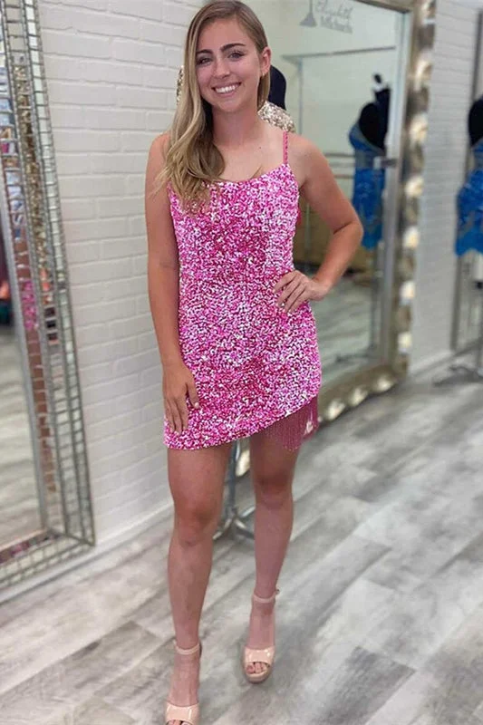 Short Spaghetti Straps Sleeveless Sequined Prom Dresses Tunics Practical durable