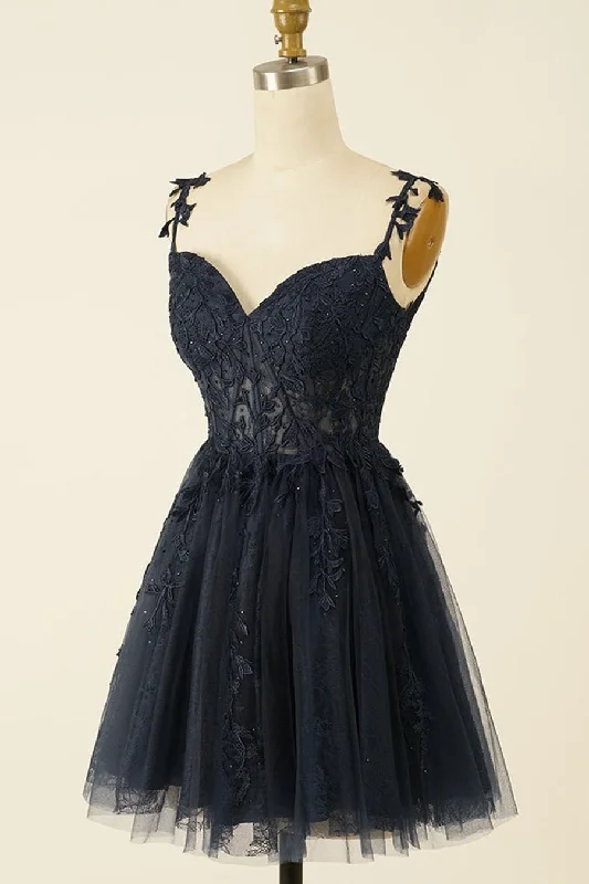 A-line Black Spaghetti Straps Sleeveless Appliques Homecoming Dresses Bodycon Club Sequined