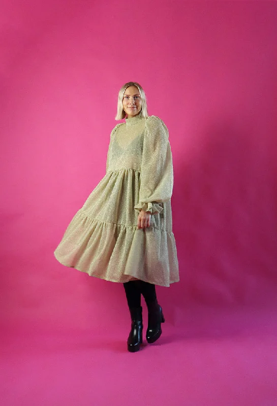 Dishy Dress With Bow Collar Glitter Silver Gold Tunics Exclusive limited
