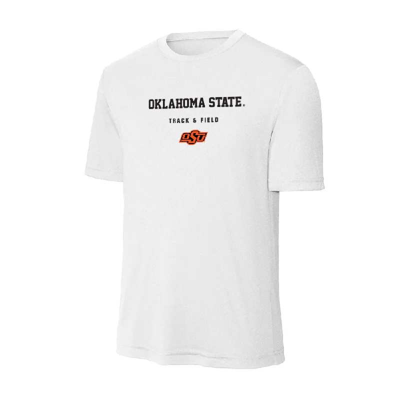 Oklahoma State - NCAA Women's Track & Field : Emma Robbins - Activewear T-Shirt-- Plaid T-Shirt Polka Dot Checkered