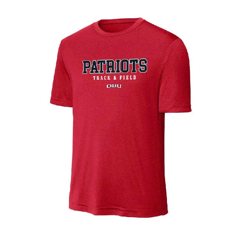 Dallas Baptist - NCAA Women's Track & Field : Cierra Wheeler - Activewear T-Shirt-- Print Jacquard Patchwork