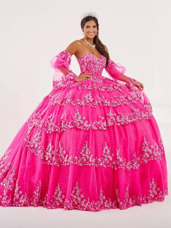 Strapless Puff Sleeve Quinceanera Dress by Fiesta Gowns 56497 sweetheart Neckline Romantic