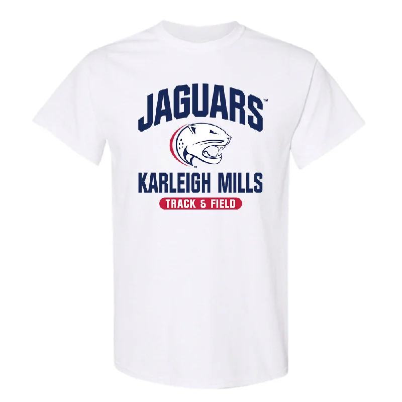 South Alabama - NCAA Women's Track & Field : Karleigh Mills - Classic Fashion Shersey T-Shirt-- Faux Fur Fabric Real Fur Fabric Shearling Fabric