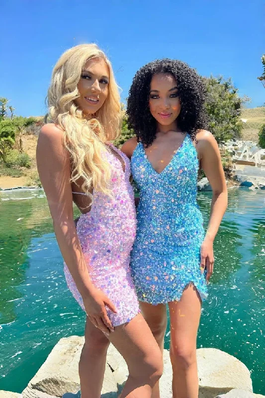 Charming Short Column Spaghetti Straps Sleeveless Sequined Openback Homecoming Dress Tunics Velvet soft