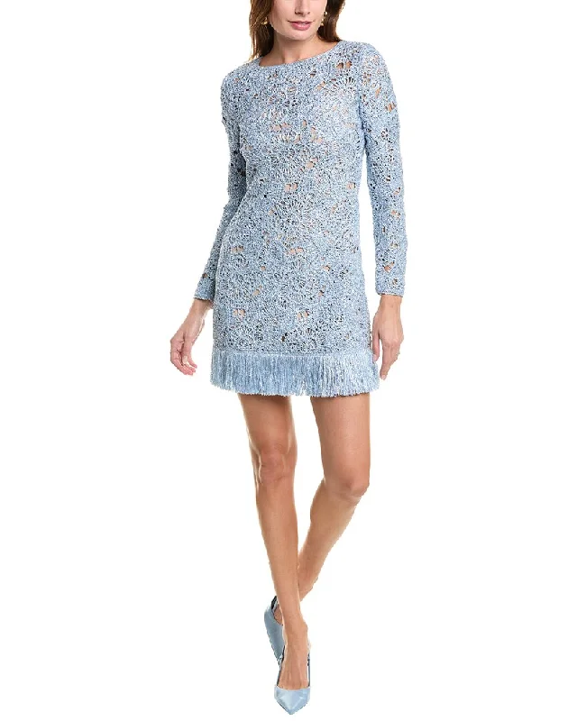 Oscar de la Renta Birdsnest Crochet Shift Dress Elegant Long Evening