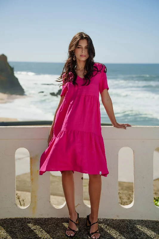 Linen Layer Dress Peacock Pink Tunics Denim casual