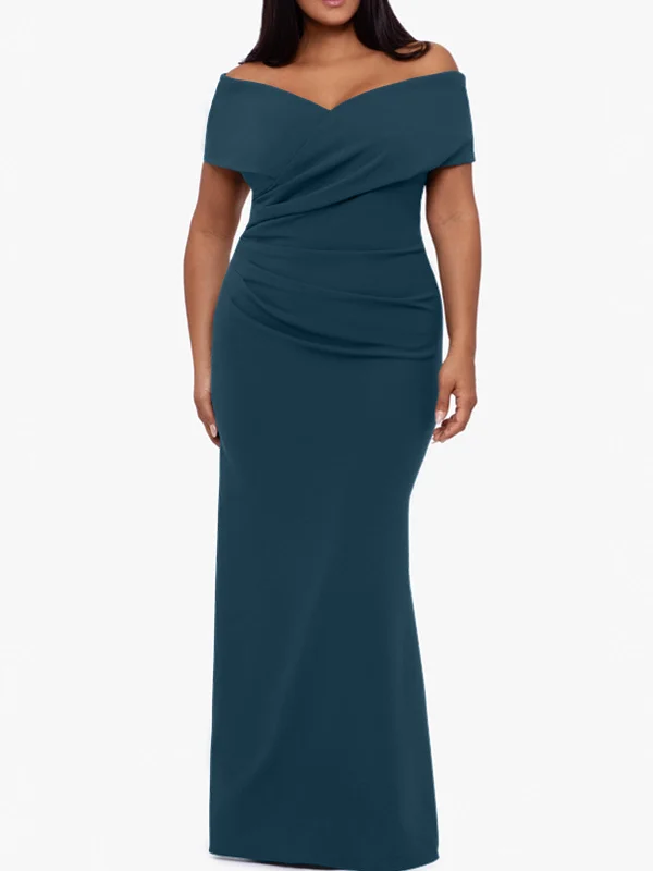 Trumpet/Mermaid Off-the-Shoulder Sleeveless Floor-Length Plus Size Mother Of The Bride Dresses Tunics Satin smooth