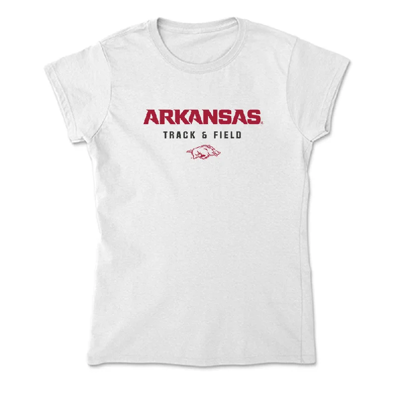Arkansas - NCAA Women's Track & Field : Morgan Kirkland - Soft Style Women’s T-Shirt-- Beaded Sequined Faux Fur