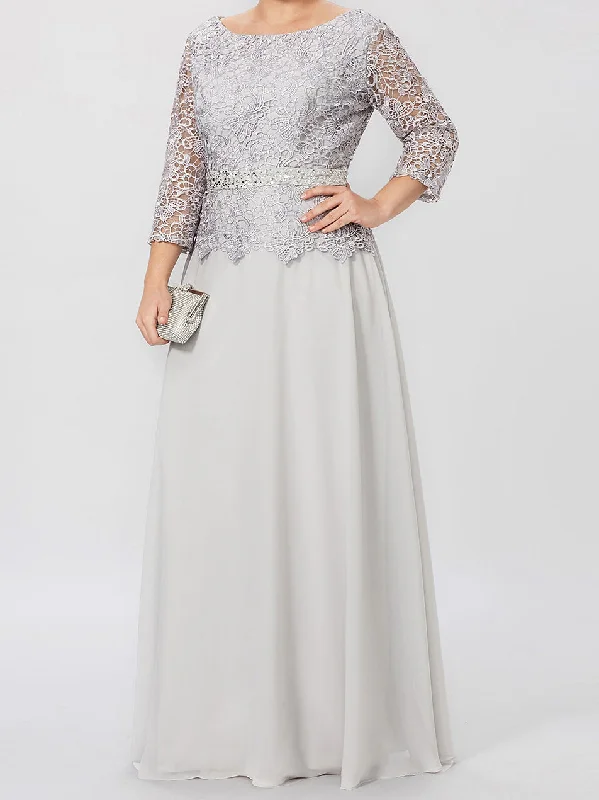A-Line/Princess Round Neck 3/4 Length Sleeves Floor-Length Mother of the Bride Dresses with Applique & Sequins Tunics Short Trendy