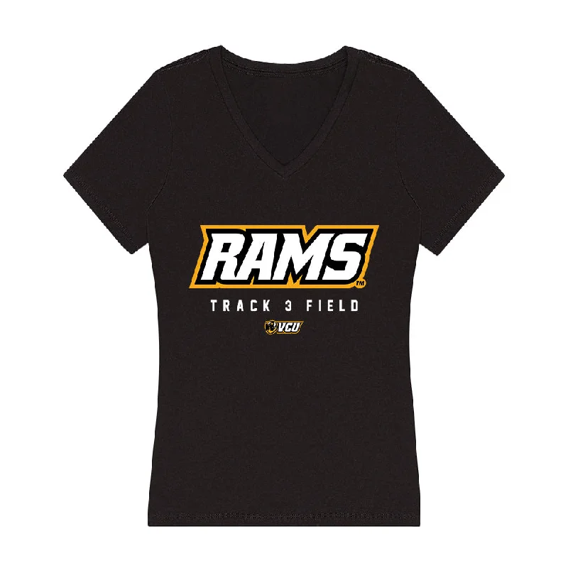 VCU - NCAA Women's Track & Field : Jaliyah Person - Women's V-Neck T-Shirt-- Jersey Fabric Tulle Fabric Batik Fabric