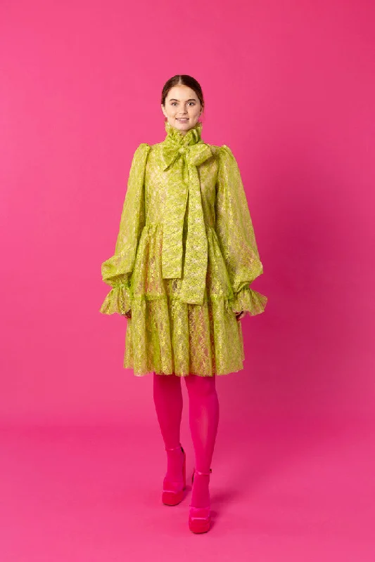 Dishy Dress Lace Green Floral Print girly
